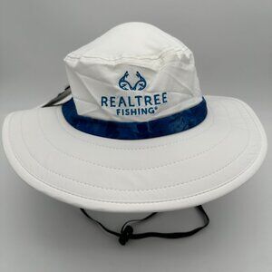 Realtree Fishing Boonie Bucket Wide Brim Sun Hat, OSFM, White/Blue Fishing Wav3